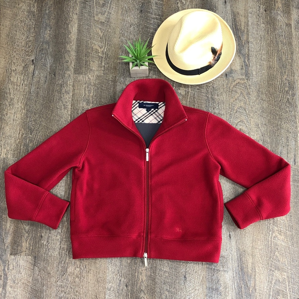 Burberry Red Fleece Full Zipper 2 Way Zipper Sweatshirt Top